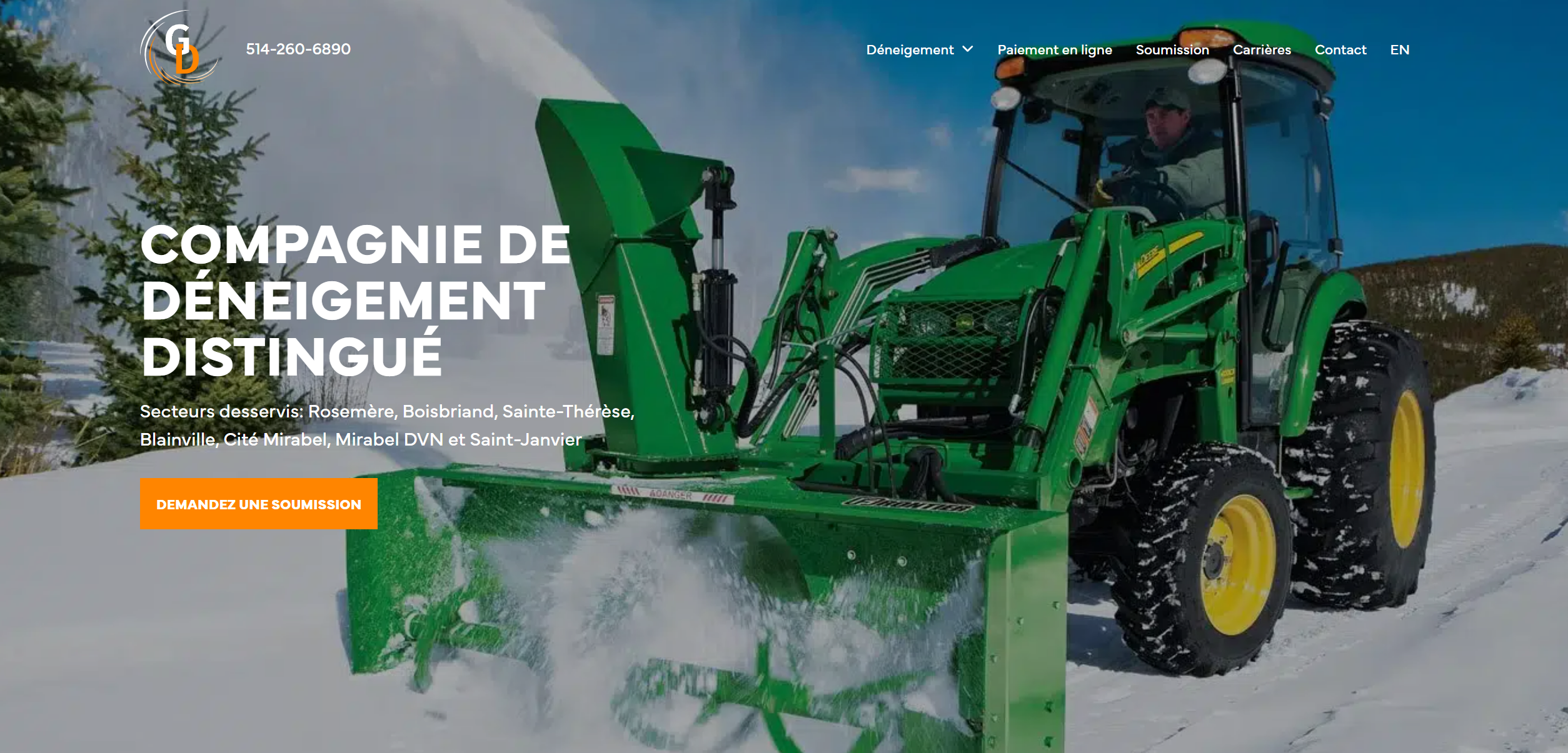 Capture d'écran du site web de deneigementgd.ca